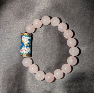 Rose Quartz And Cloisonne Bracelet